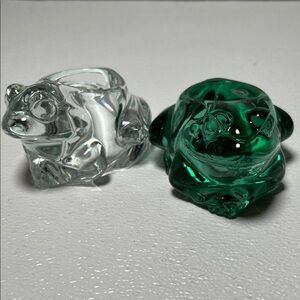 Vintage Indiana Glass Crystal Heavy Solid Set of Frogs Votive Candle Holder